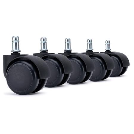 5x Ruote per Sedie da Ufficio ROLL 11x50mm, Freno di Sicurezza Integrato, Nero