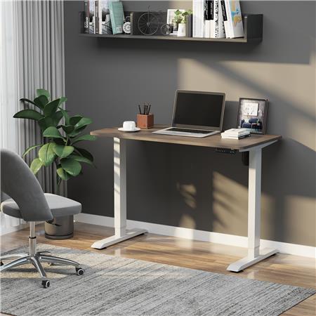 Scrivania per PC NAIKO, 120x60cm, Regolabile in Altezza, Telaio in Acciaio, Colore Rovere e Bianco