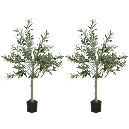 Lotto di 2 Piante per Ufficio VERO, Olivi alti 120cm, Con Foglie e Olive, Verde