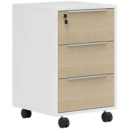 Cassettiera con Ruote AVANA, 40x40x63,5 cm, in Bianco e Rovere