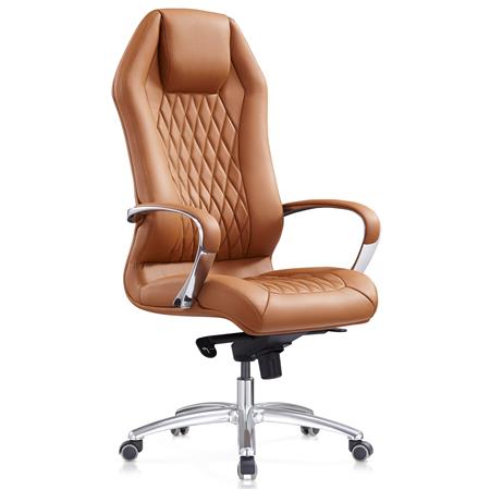 DEMO# Poltrona Ergonomica BATURA, Elegante, Vera Pelle, Marrone chiaro