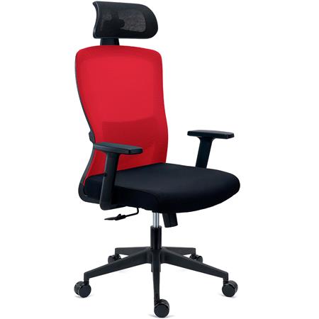 Sedia Operativa NOTE PRO, Ergonomica, Poggiatesta, Supporto Lombare Regolabile, Rete e Tessuto, Rosso