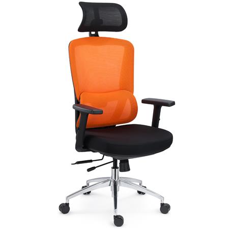 Sedia Ergonomica SUPRA MAX, Regolazioni Avanzate, Poggiatesta, Rete Traspirante e Tessuto, Arancione