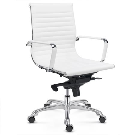 Sedia da Ufficio DORIS, Schienale basso, Struttura in Metallo, Pelle, Bianco