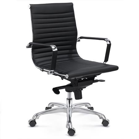 Sedia da Ufficio DORIS, Schienale basso, Struttura in Metallo, Pelle, Nero
