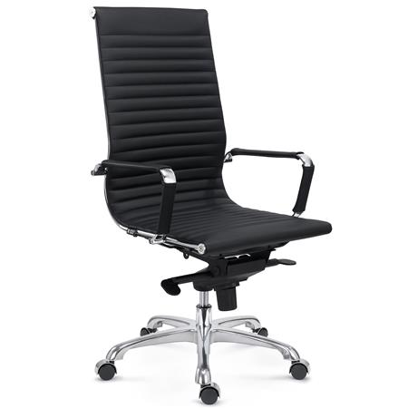 Sedia da Ufficio DORIS, Elegante e Confortevole, Struttura in Metallo, Vera Pelle, Nero