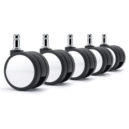 5x Ruote per Sedie da Ufficio H2, 11x50mm, Superfici Delicate, Nero e Cromo