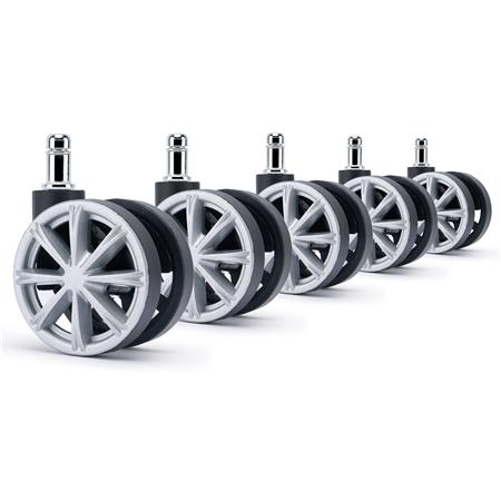 5x Ruote per Sedie da Ufficio H4, 11x50mm, Design a Raggiera, Nero e Grigio