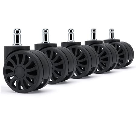 5x Ruote per Sedie da Ufficio H3, 11x50mm, Design a Raggiera, Nero