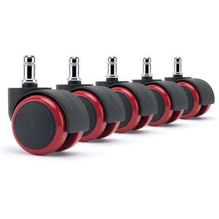 5x Ruote per Sedie da Ufficio H5, 11x50mm, Struttura a Doppio Rullo, Nero e Rosso