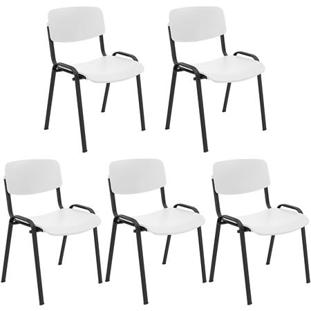 Lotto di 5 Sedie per Sala Attesa MILKA, Bella e Versatile, Impilabile, Colore Bianco e Gambe Nere