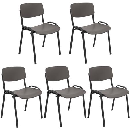 Lotto di 5 Sedie per Sala Attesa MILKA, Bella e Versatile, Impilabile, Colore Grigio e Gambe Nere
