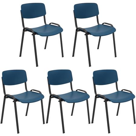 Lotto di 5 Sedie per Sala Attesa MILKA, Bella e Versatile, Impilabile, Colore Blu e Gambe Nere