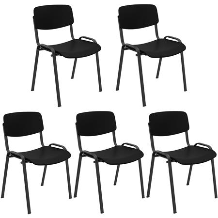 Lotto di 5 Sedie per Sala Attesa MILKA, Bella e Versatile, Impilabile, Colore Nero e Gambe Nere