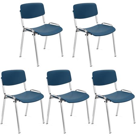 Lotto di 5 Sedie per Sala Attesa MILKA, Bella e Versatile, Impilabile, Colore Blu e Gambe Cromate