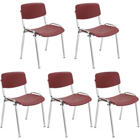 Lotto di 5 Sedie per Sala Attesa MILKA, Bella e Versatile, Impilabile, Colore Bordeaux e Gambe Cromate