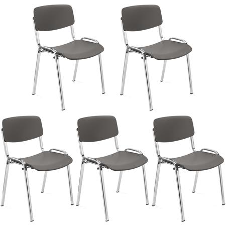 Lotto di 5 Sedie per Sala Attesa MILKA, Bella e Versatile, Impilabile, Colore Grigio e Gambe Cromate
