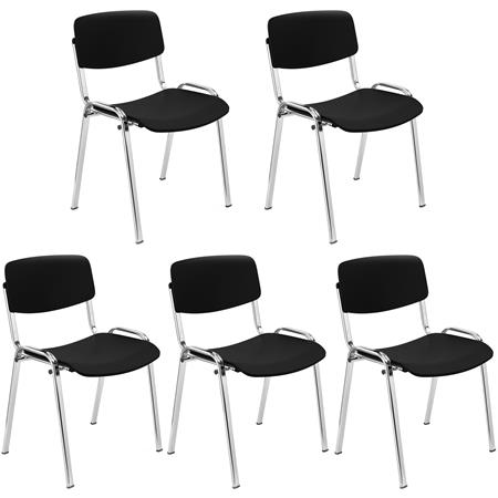 Lotto di 5 Sedie per Sala Attesa MILKA, Bella e Versatile, Impilabile, Colore Nero e Gambe Cromate