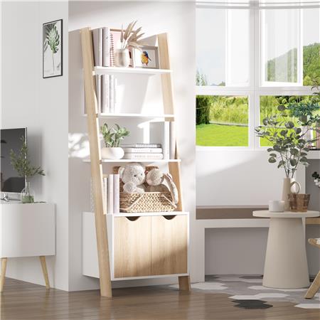 Libreria ONXA, Stile Nordico, 60x40x171 cm, in Legno color Bianco e Rovere