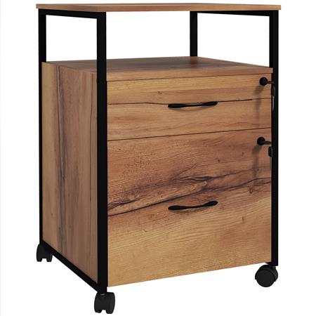 Cassettiera con ruote TERSI, Stile Industriale, 2 Cassetti, in Legno colore Noce