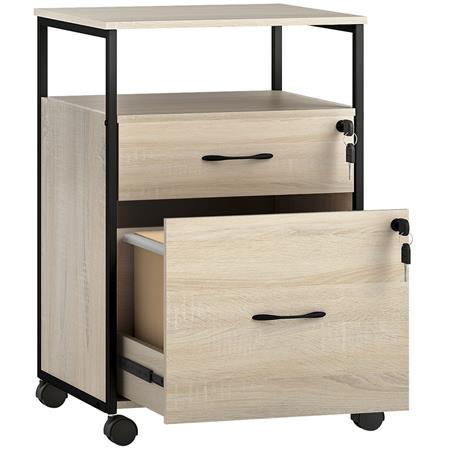 Cassettiera con ruote TERSI, Stile Industriale, 2 Cassetti, in Legno colore Rovere