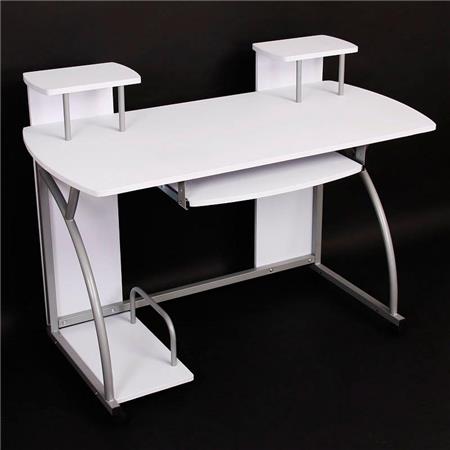 Scrivania per Computer OHIO PRO, Ripiano estraibile tastiera, Supporto PC, misure cm 115x55, colore Bianco