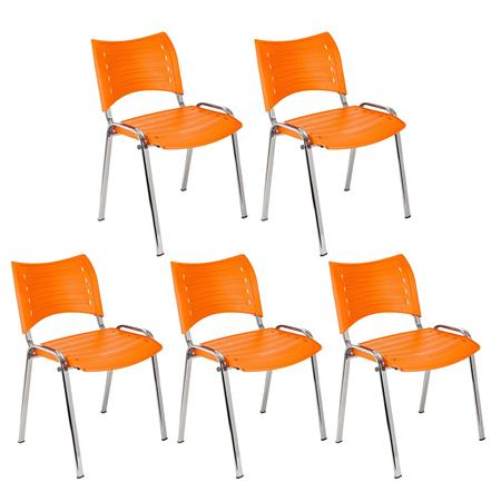 Lotto di 5 Sedie per Sala Attesa ELVA, Pratiche e impilabili, Ottima qualità, colore Arancione e gambe Grigie