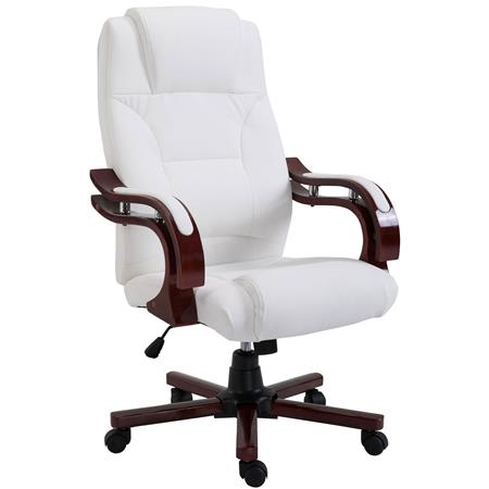Poltrona da ufficio LIVERPOOL, Imbottitura spessa e Comfort extra, Speciale design in legno, in Pelle color Bianco
