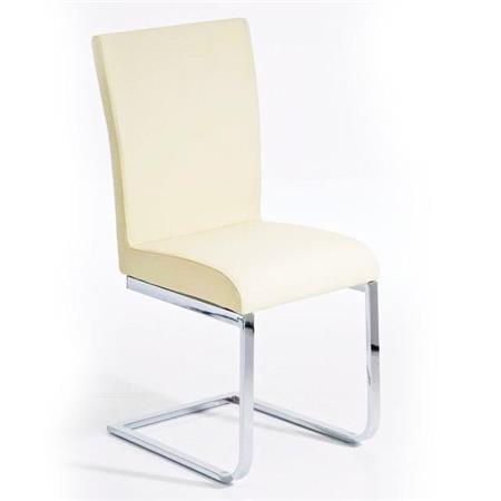 Sedia per Attesa / Riunioni AISA, in Metallo cromato, Sedile e schienale imbottiti, in Pelle color Crema