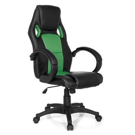 Sedia per ufficio RACER GAMING, Design Sportivo con Cuciture a vista, Prezzo super, in Pelle/Tessuto color Nero e Verde