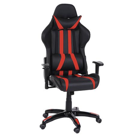 Poltrona Gaming DRIVER, Design Sportivo, Massima Comodità, Cuscini Inclusi, in Pelle color Nero e Rosso