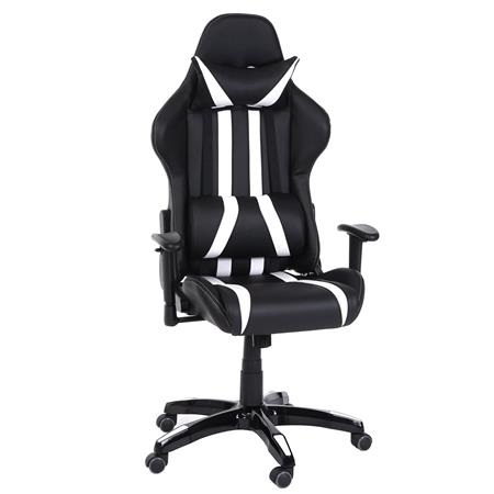 Poltrona Gaming DRIVER, Design Sportivo, Massima Comodità, Cuscini Inclusi, in Pelle color Nero e Bianco