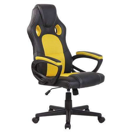 Sedia Gaming MONTMELO, Design sportivo, in Pelle e Tessuto, colore Nero e Giallo