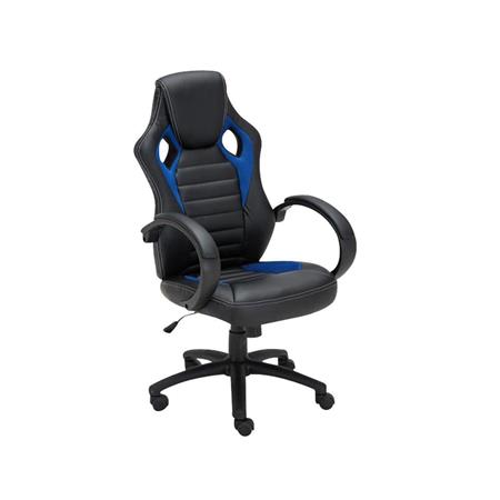 Poltrona Gaming ASCARI, Design Sportivo e Grande Comodità, in Pelle e Tessuto, colore Nero e Blu