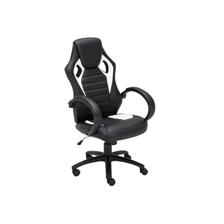 Poltrona Gaming ASCARI, Design Sportivo e Grande Comodità, in Pelle e Tessuto, colore Nero e Bianco