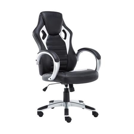 Poltrona Gaming ASCARI PRO, Design Sportivo e Grande Comodità, in Pelle e Tessuto, colore Nero e Bianco