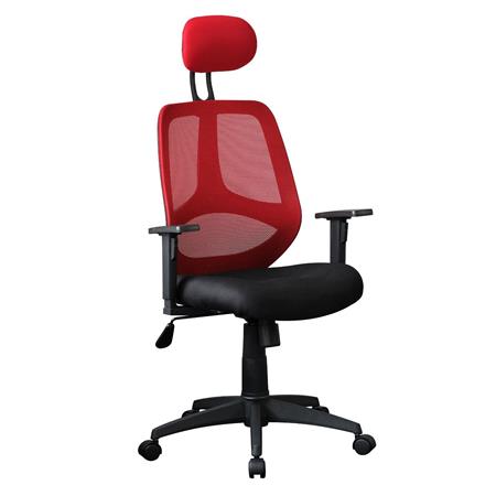 Sedia Ergonomica DRAKE, con Poggiatesta e Braccioli Regolabili, in Rete traspirante, colore Rosso/Nero