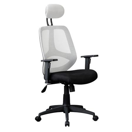 Sedia Ergonomica DRAKE, con Poggiatesta e Braccioli Regolabili, in Rete traspirante, colore Bianco/Nero