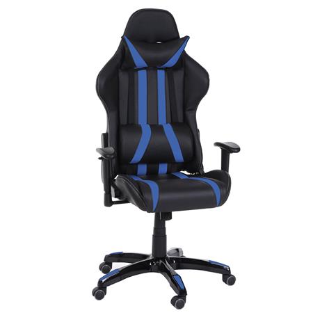Poltrona Gaming DRIVER, Design Sportivo, Massima Comodità, Cuscini Inclusi, in Pelle color Nero e Blu