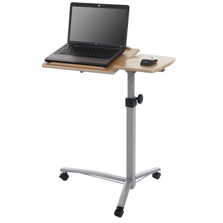 Tavolino / Leggio per Computer Portatile STAND, Altezza regolabile, Con Ruote, Ripiano in Legno color Faggio