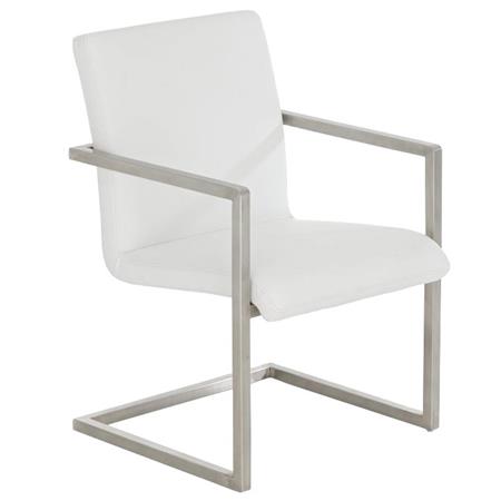 Sedia per Sala d'Attesa OWEN, Struttura in acciaio inox, Design lineare, Rivestita in Pelle color Bianco