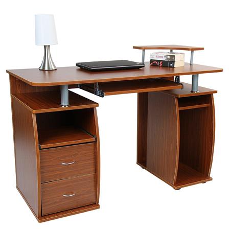 Scrivania per computer MAKALU, Supporto per PC, Ripiano tastiera, cm 115x85x55, in Legno color Noce