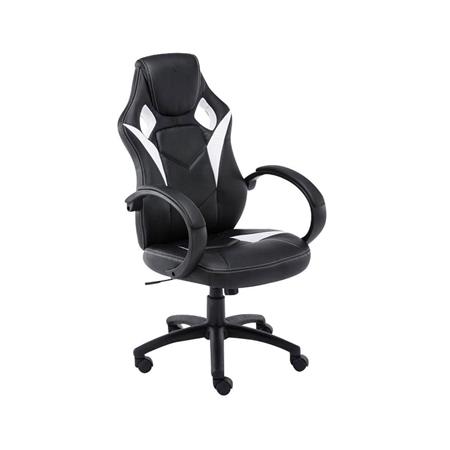 Sedia Gaming JARAMA, Grande Comfort e Design Sportivo, in Pelle e Tessuto a Rete, Colore Nero e Bianco