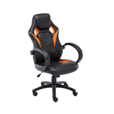 Sedia Gaming JARAMA, Grande Comfort e Design Sportivo, in Pelle e Tessuto a Rete, Colore Nero e Arancione