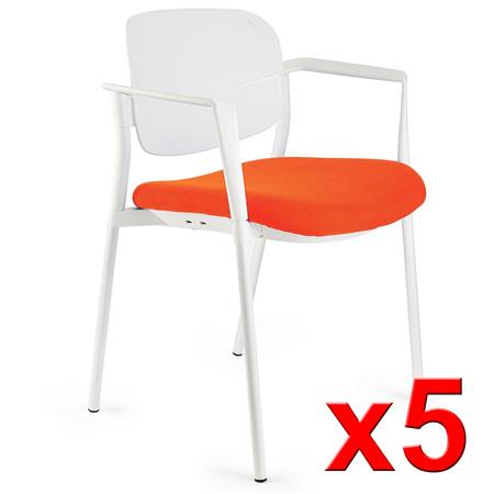 Lotto da 5 sedie d'Attesa ERIC, Comode e Pratiche, Impilabili, Colore Arancione
