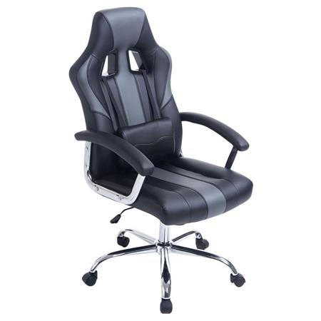 Poltrona Gaming INDOS, Design Sportivo, Grande Comfort, Base in Metallo, in Pelle Nero / Grigio