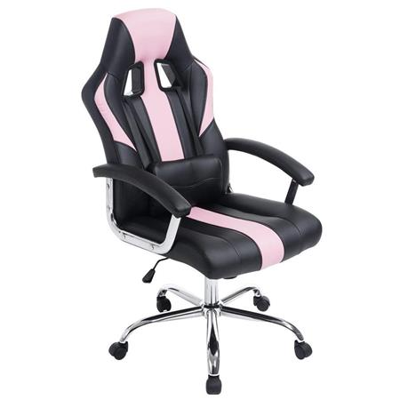 Poltrona Gaming INDOS, Design Sportivo, Grande Comfort, Base in Metallo, in Pelle Nero / Rosa