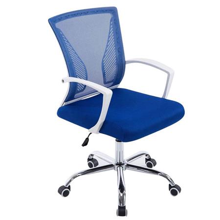 Sedia da ufficio CUBA, Sedile imbottito, Schienale in rete, Design moderno con Base cromata, Blu