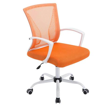 Sedia da ufficio CUBA WHITE, Sedile imbottito, Schienale in rete, Design moderno con Base in metallo, Arancione