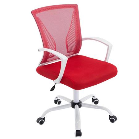 Sedia da ufficio CUBA WHITE, Sedile imbottito, Schienale in rete, Design moderno con Base in metallo, Rosso